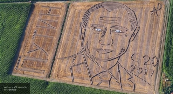 Итальянский фермер трактором «нарисовал» на поле портрет В. Путина