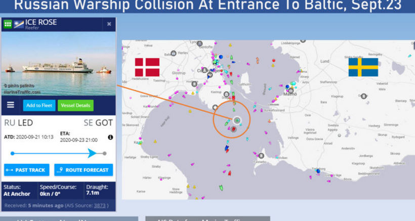 В Балтийском море столкнулись российский фрегат и торговое судно.
