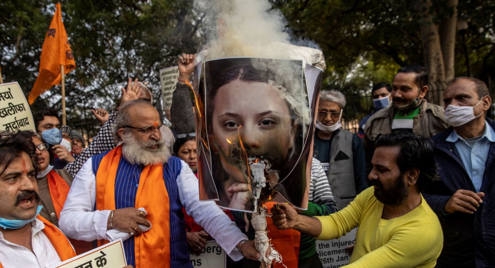 Грета Тунберг сгорела на чучеле в Индии после серии твитов о протестах фермеров