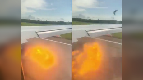 СМОТРИТЕ, как пассажирский самолет изрыгает пламя, когда он поражает стаю орлов при взлете на Кубе