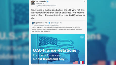 Если Франция — такой хороший союзник, почему бы не вернуть парижу сделку с австралийскими подводными лодками?  Китайские государственные СМИ троллиют госдепартамент США