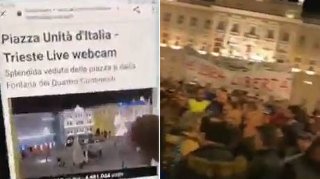 Протестующие утверждают, что итальянские власти вмешались в « живую веб-камеру », чтобы показать пустую площадь вместо огромного митинга против вакцинации паспортов.